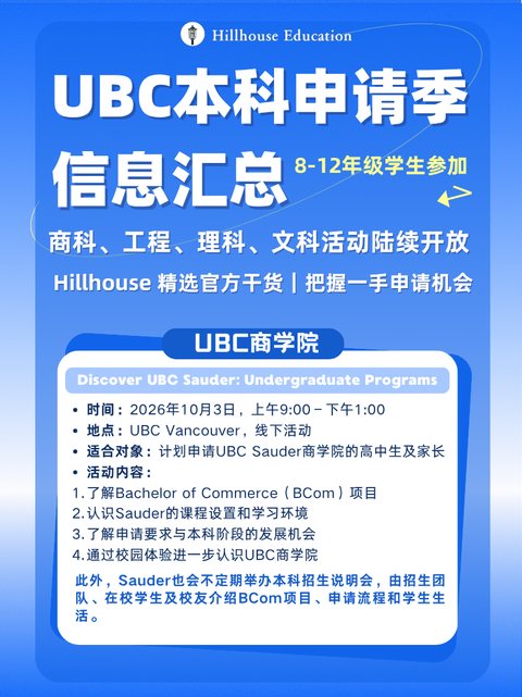 UBC本科申请季信息汇总｜商科、工程、理科、文科活动陆续开放