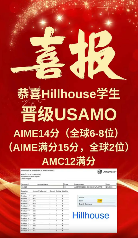 祝贺高瓴教育学子晋级USAMO AIME14分 (全球6-8位) (AIME满分15分，全球2位)AMC12满分